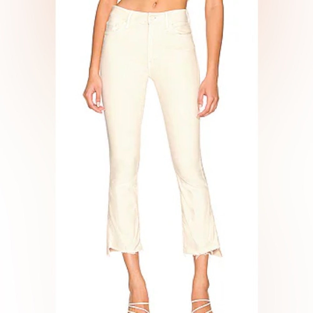 $248 Sz 28 Mother The Insider Crop Step Fray Chalk it Up Ivory Jeans
